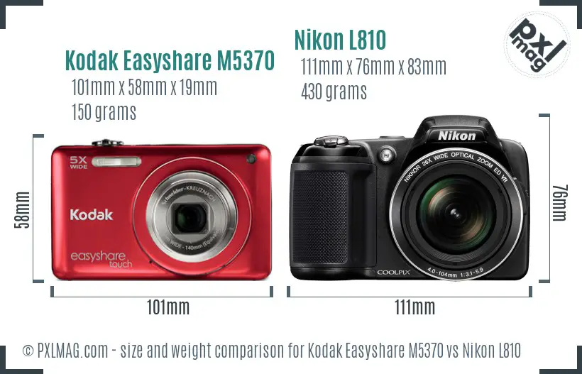 Kodak Easyshare M5370 vs Nikon L810 size comparison