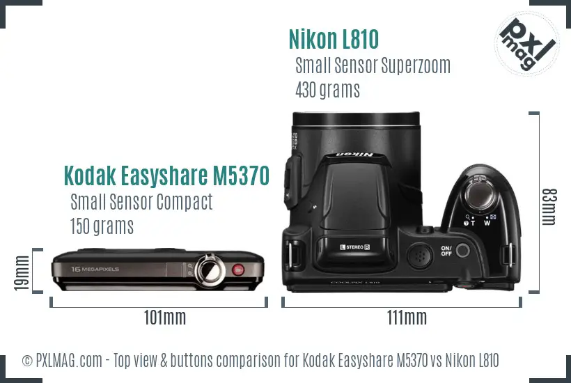 Kodak Easyshare M5370 vs Nikon L810 top view buttons comparison