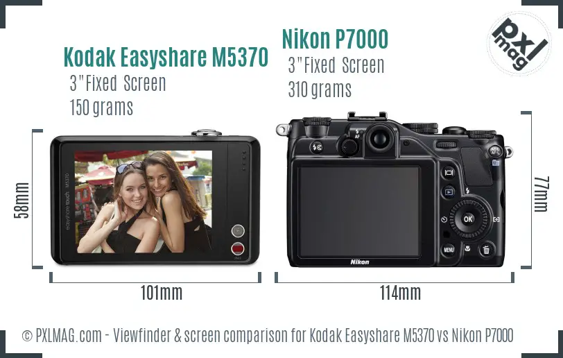 Kodak Easyshare M5370 vs Nikon P7000 Screen and Viewfinder comparison