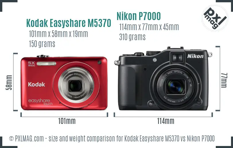 Kodak Easyshare M5370 vs Nikon P7000 size comparison