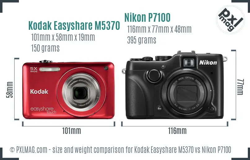 Kodak Easyshare M5370 vs Nikon P7100 size comparison