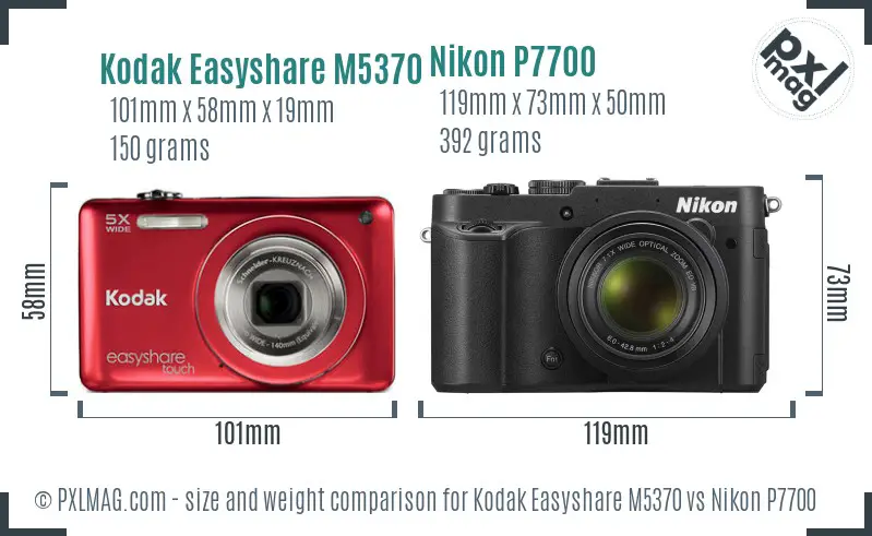 Kodak Easyshare M5370 vs Nikon P7700 size comparison