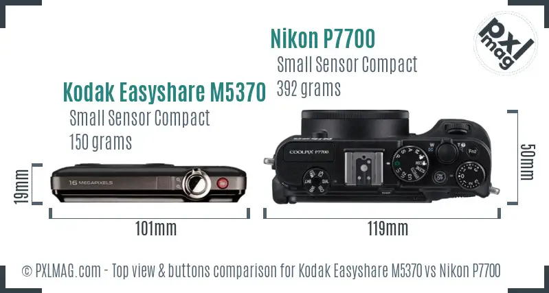 Kodak Easyshare M5370 vs Nikon P7700 top view buttons comparison