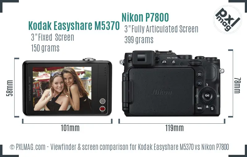 Kodak Easyshare M5370 vs Nikon P7800 Screen and Viewfinder comparison