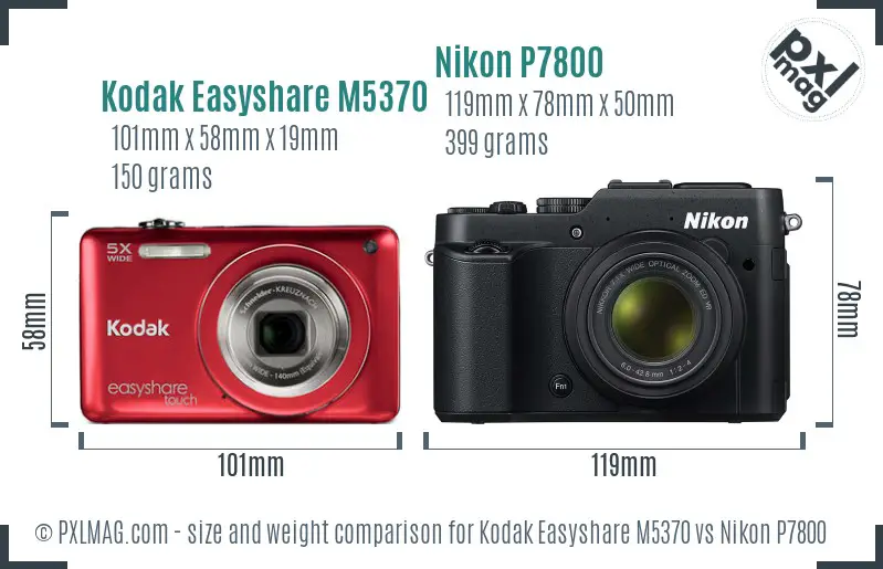 Kodak Easyshare M5370 vs Nikon P7800 size comparison