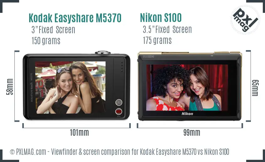 Kodak Easyshare M5370 vs Nikon S100 Screen and Viewfinder comparison