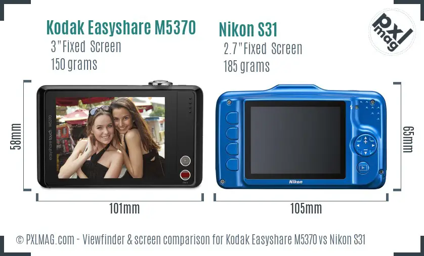 Kodak Easyshare M5370 vs Nikon S31 Screen and Viewfinder comparison