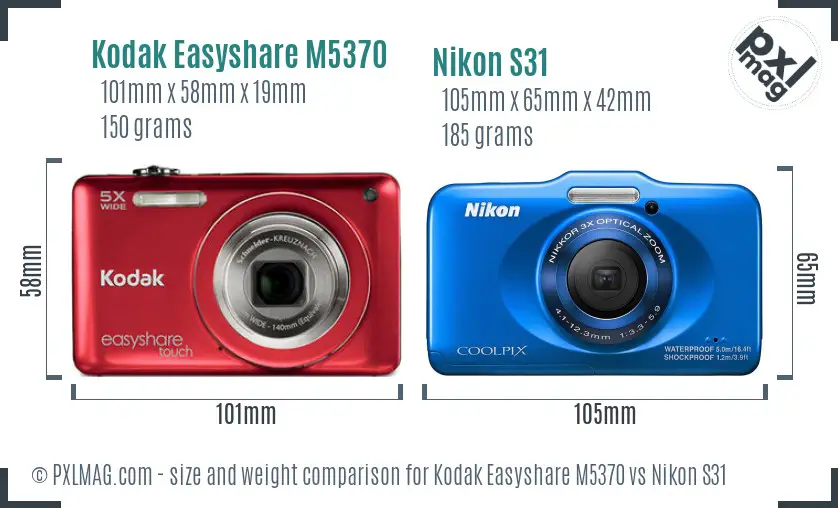 Kodak Easyshare M5370 vs Nikon S31 size comparison