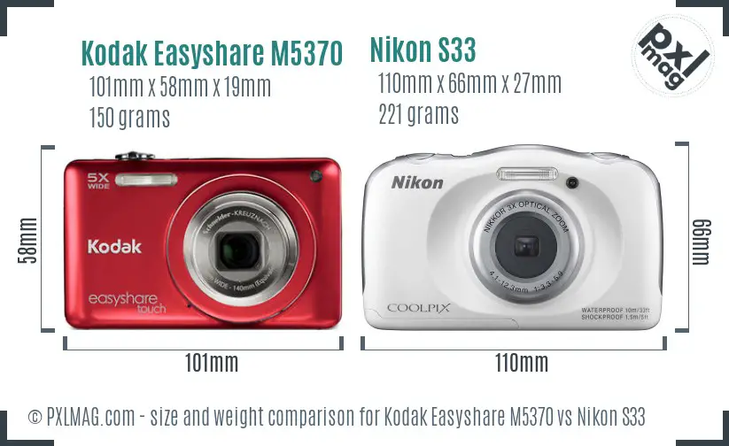 Kodak Easyshare M5370 vs Nikon S33 size comparison