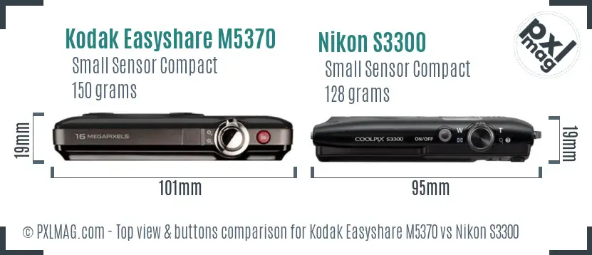 Kodak Easyshare M5370 vs Nikon S3300 top view buttons comparison Kodak Easyshare M5370 vs Nikon S3300 top view buttons comparison
