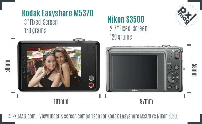 Kodak Easyshare M5370 vs Nikon S3500 Screen and Viewfinder comparison