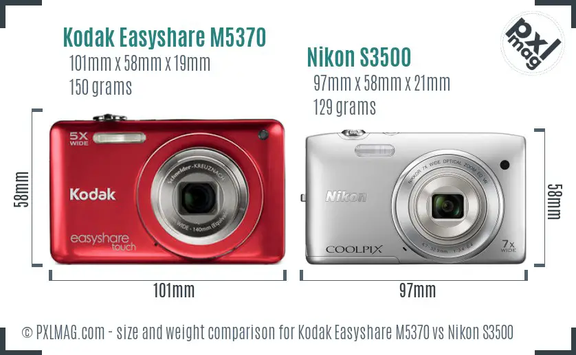 Kodak Easyshare M5370 vs Nikon S3500 size comparison