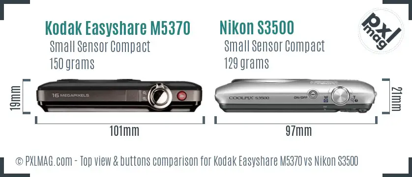 Kodak Easyshare M5370 vs Nikon S3500 top view buttons comparison