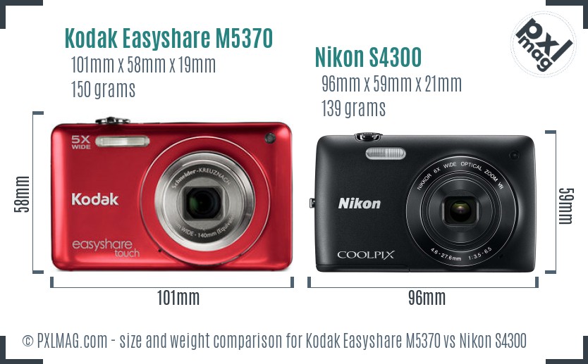 Kodak Easyshare M5370 vs Nikon S4300 size comparison