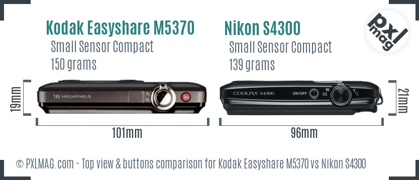 Kodak Easyshare M5370 vs Nikon S4300 top view buttons comparison