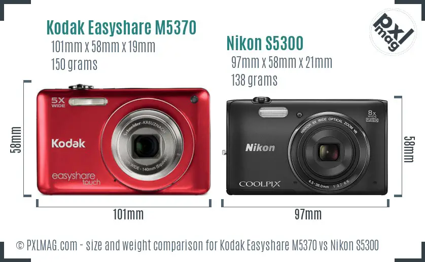 Kodak Easyshare M5370 vs Nikon S5300 size comparison