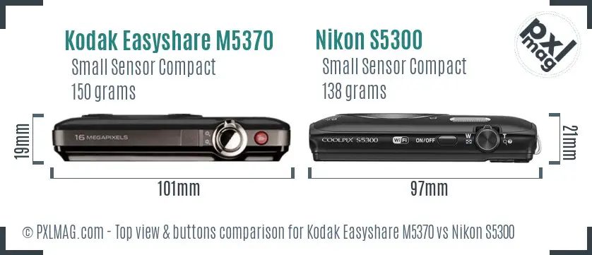 Kodak Easyshare M5370 vs Nikon S5300 top view buttons comparison