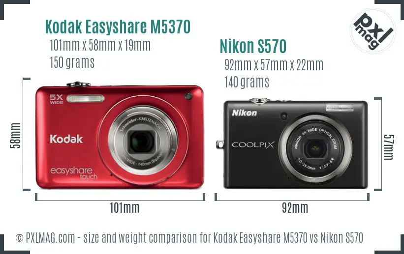 Kodak Easyshare M5370 vs Nikon S570 size comparison Kodak Easyshare M5370 vs Nikon S570 size comparison