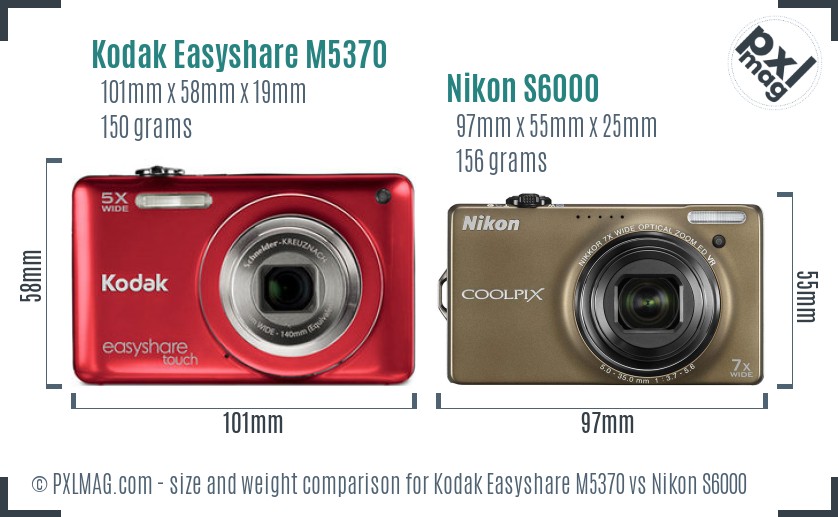 Kodak Easyshare M5370 vs Nikon S6000 size comparison