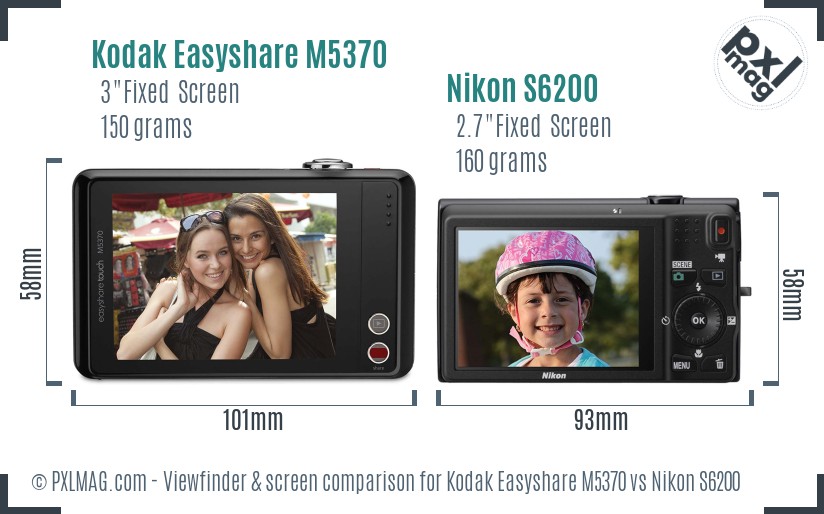 Kodak Easyshare M5370 vs Nikon S6200 Screen and Viewfinder comparison