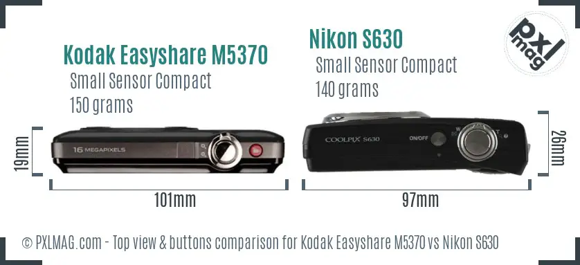 Kodak Easyshare M5370 vs Nikon S630 top view buttons comparison