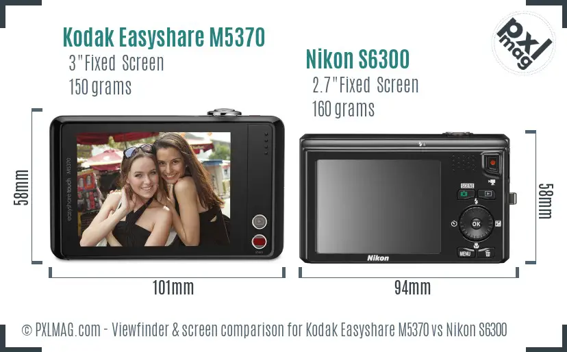 Kodak Easyshare M5370 vs Nikon S6300 Screen and Viewfinder comparison