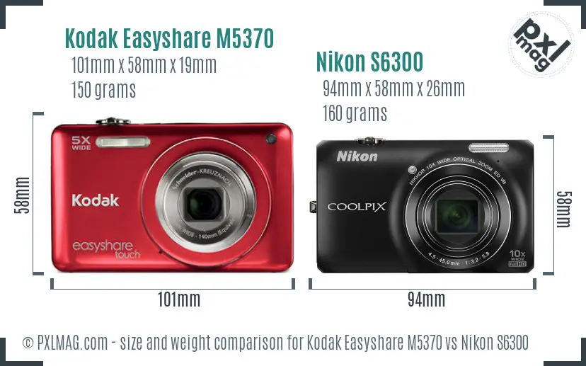 Kodak Easyshare M5370 vs Nikon S6300 size comparison