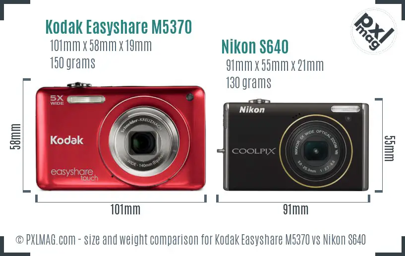 Kodak Easyshare M5370 vs Nikon S640 size comparison