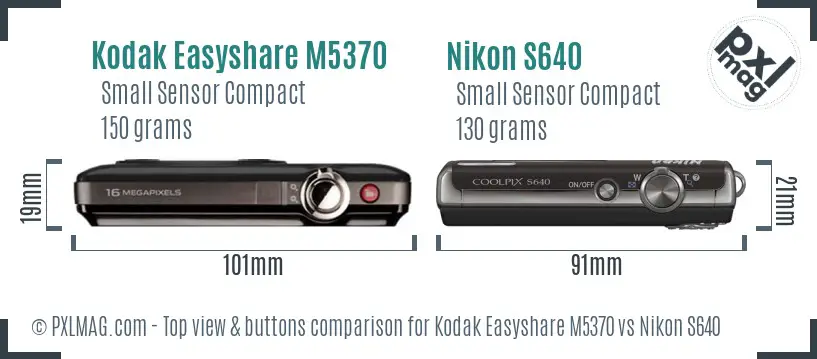 Kodak Easyshare M5370 vs Nikon S640 top view buttons comparison