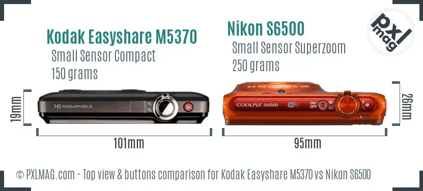 Kodak Easyshare M5370 vs Nikon S6500 top view buttons comparison