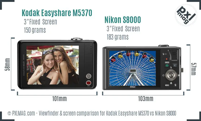 Kodak Easyshare M5370 vs Nikon S8000 Screen and Viewfinder comparison Kodak Easyshare M5370 vs Nikon S8000 Screen and Viewfinder comparison