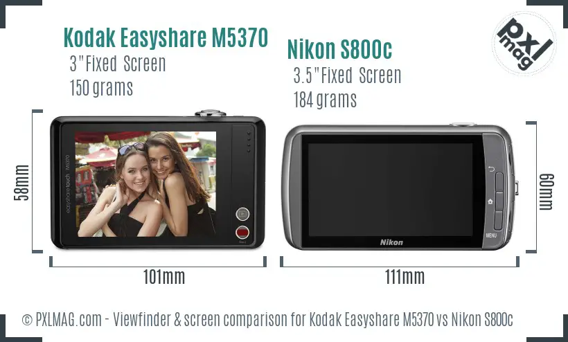 Kodak Easyshare M5370 vs Nikon S800c Screen and Viewfinder comparison