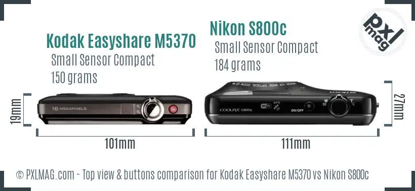 Kodak Easyshare M5370 vs Nikon S800c top view buttons comparison