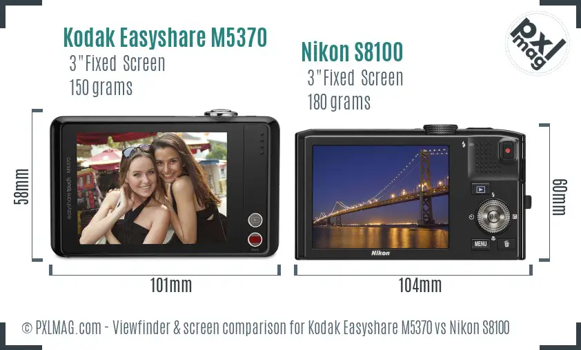 Kodak Easyshare M5370 vs Nikon S8100 Screen and Viewfinder comparison