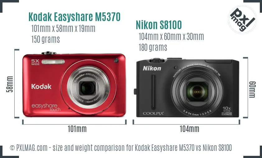 Kodak Easyshare M5370 vs Nikon S8100 size comparison