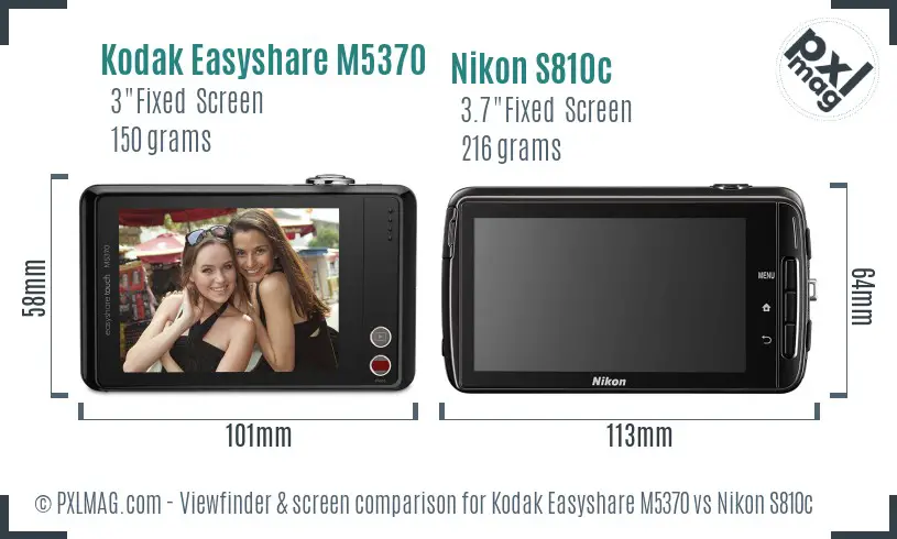 Kodak Easyshare M5370 vs Nikon S810c Screen and Viewfinder comparison