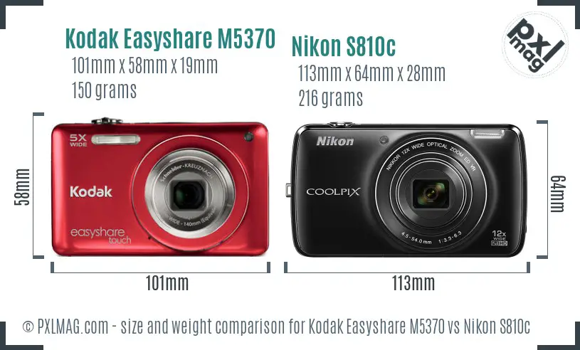 Kodak Easyshare M5370 vs Nikon S810c size comparison