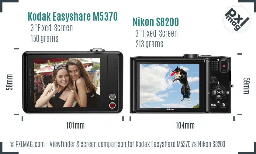 Kodak Easyshare M5370 vs Nikon S8200 Screen and Viewfinder comparison