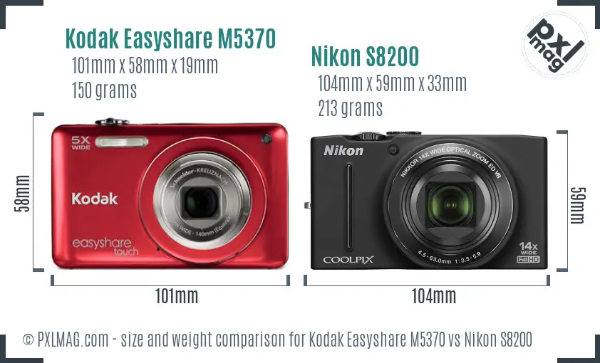 Kodak Easyshare M5370 vs Nikon S8200 size comparison