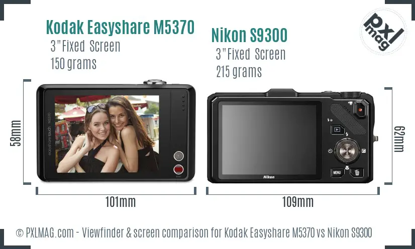 Kodak Easyshare M5370 vs Nikon S9300 Screen and Viewfinder comparison