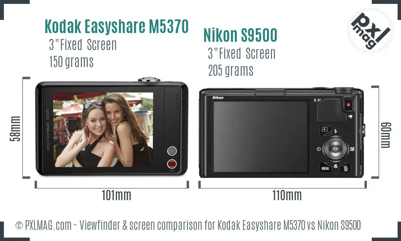 Kodak Easyshare M5370 vs Nikon S9500 Screen and Viewfinder comparison