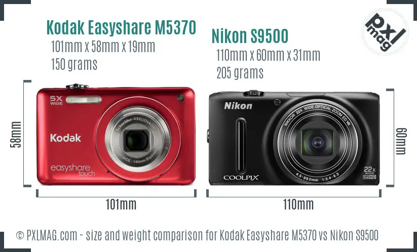 Kodak Easyshare M5370 vs Nikon S9500 size comparison