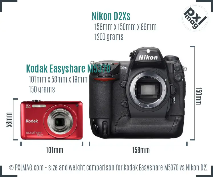 Kodak Easyshare M5370 vs Nikon D2Xs size comparison