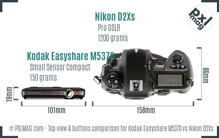 Kodak Easyshare M5370 vs Nikon D2Xs top view buttons comparison