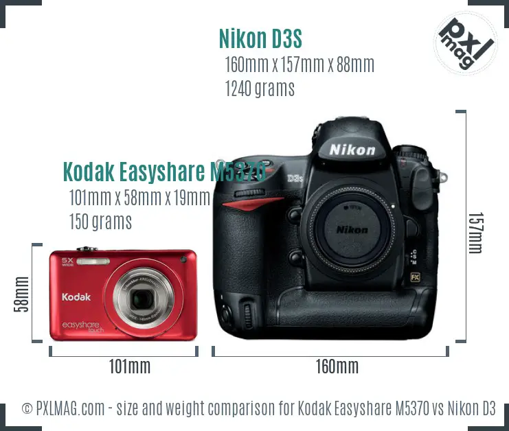 Kodak Easyshare M5370 vs Nikon D3S size comparison