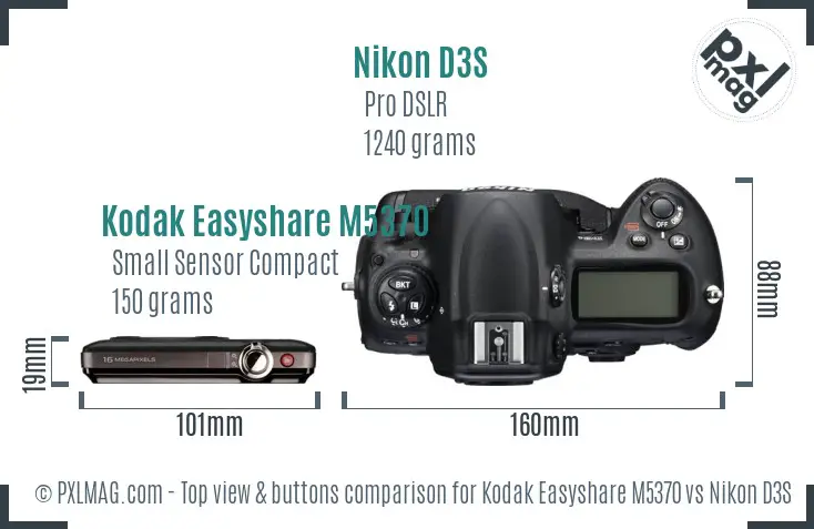 Kodak Easyshare M5370 vs Nikon D3S top view buttons comparison