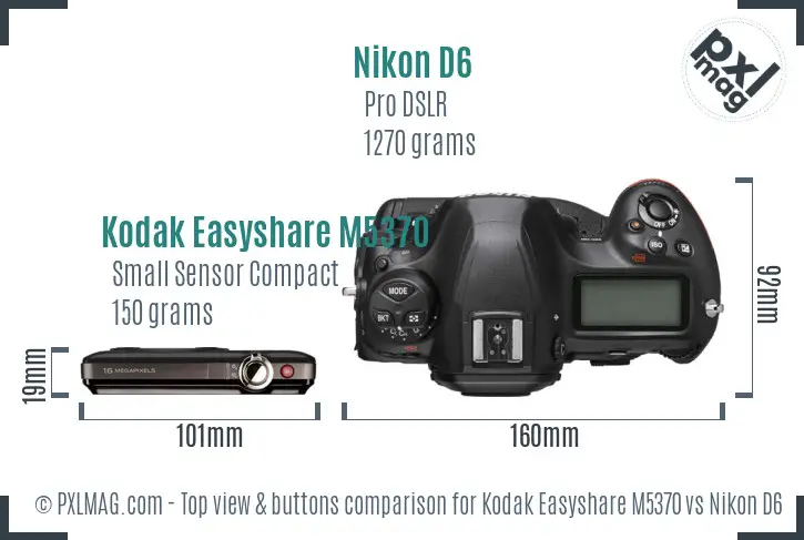 Kodak Easyshare M5370 vs Nikon D6 top view buttons comparison