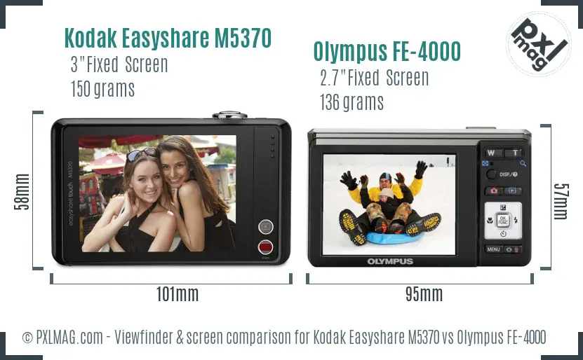Kodak Easyshare M5370 vs Olympus FE-4000 Screen and Viewfinder comparison Kodak Easyshare M5370 vs Olympus FE-4000 Screen and Viewfinder comparison