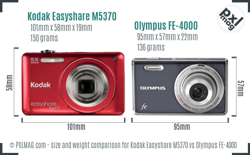 Kodak Easyshare M5370 vs Olympus FE-4000 size comparison Kodak Easyshare M5370 vs Olympus FE-4000 size comparison