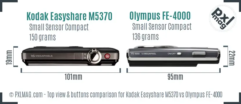 Kodak Easyshare M5370 vs Olympus FE-4000 top view buttons comparison Kodak Easyshare M5370 vs Olympus FE-4000 top view buttons comparison